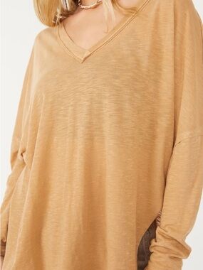Women's Free People On My Mind V-Neck Lightweight Long Sleeve Top - Tan